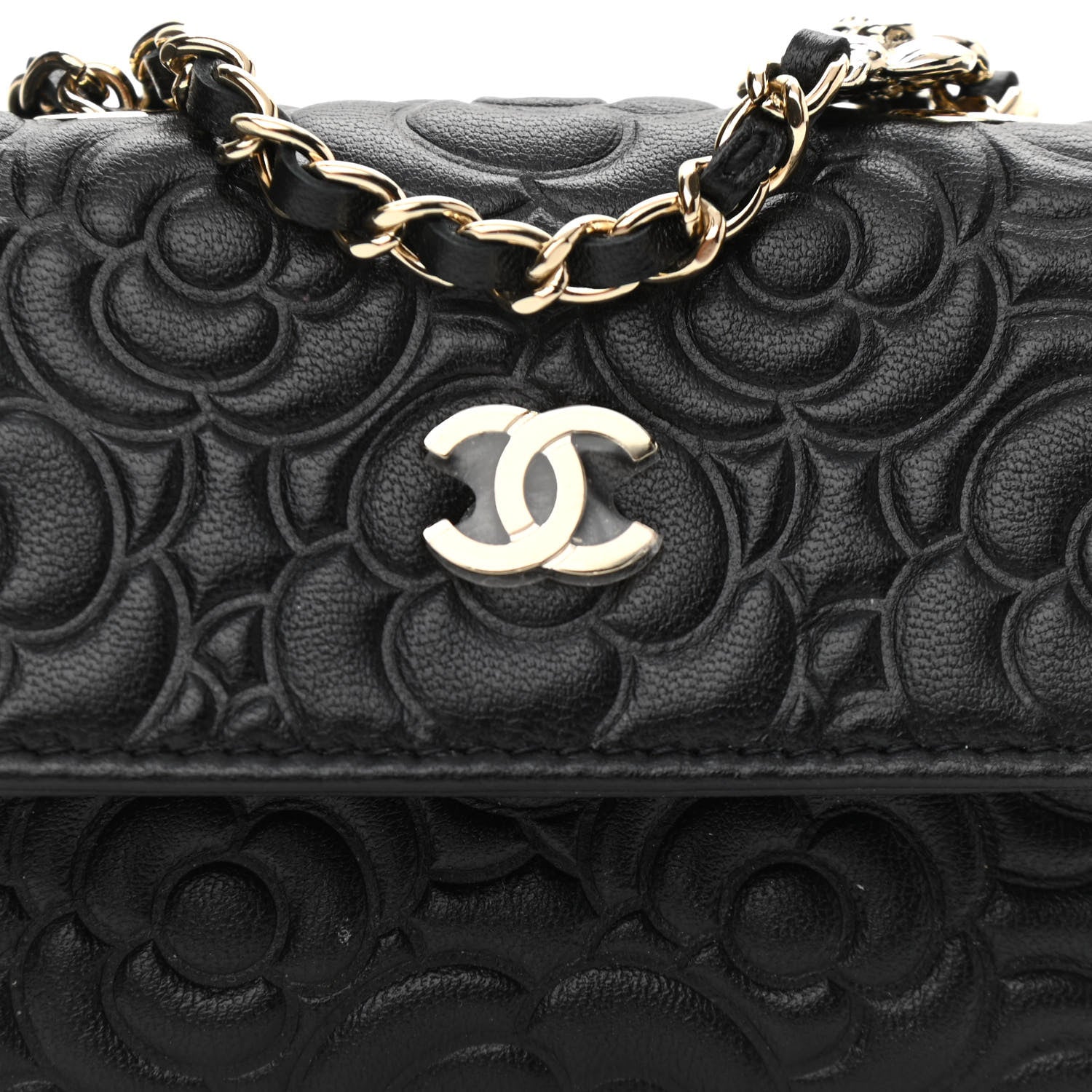 Chanel Lambskin Camellia Embossed Chain Belt Bag Black 9 of 12