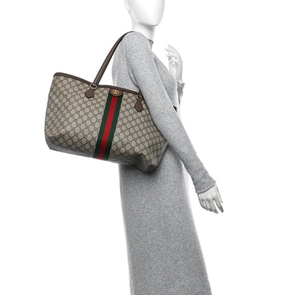 Gucci GG Supreme Monogram Textured Calfskin Web Medium Ophidia Shopping Tote Beige Ebony New Acero 2 of 10