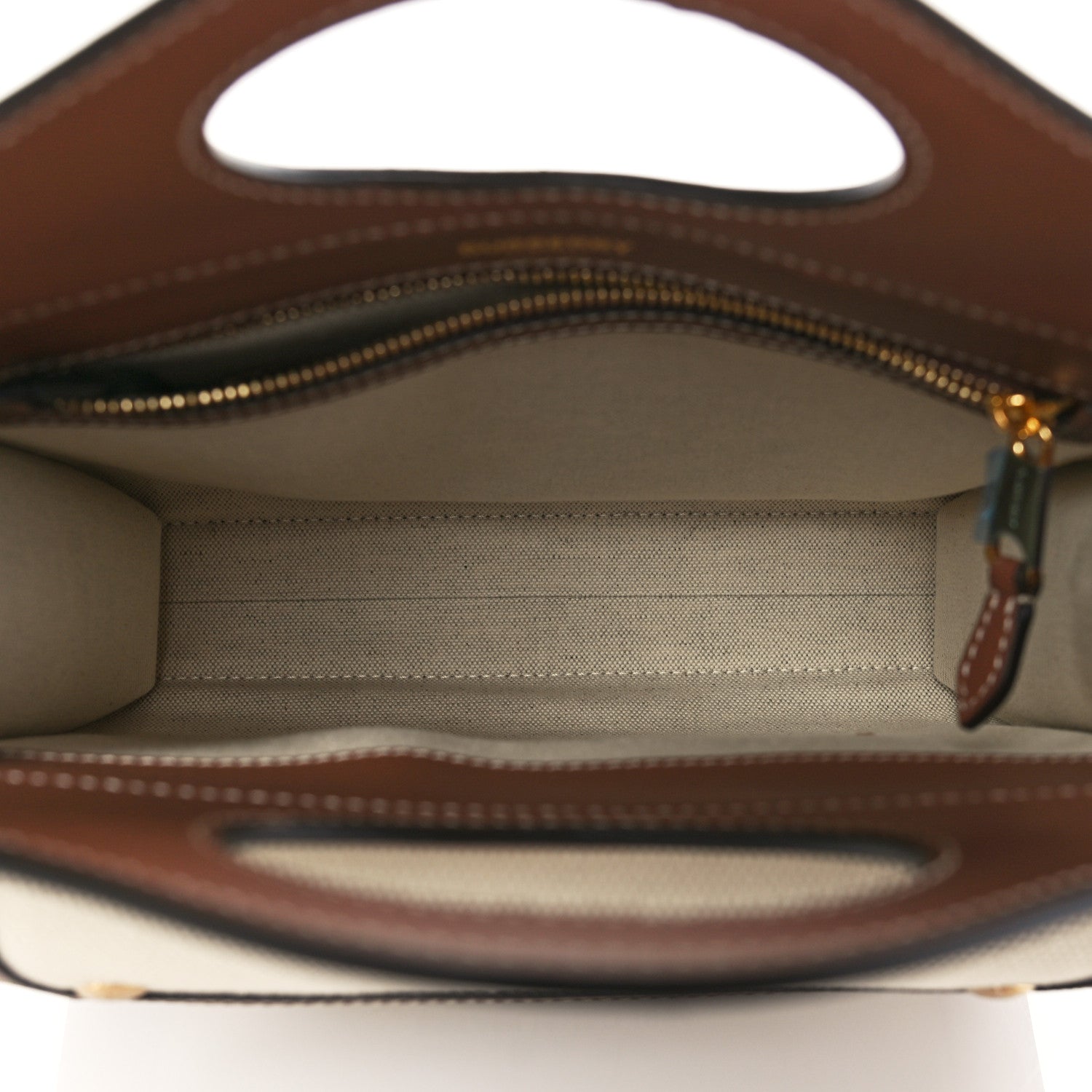 Burberry Canvas Smooth Calfskin Two Tone Mini Pocket Bag Natural Malt Brown 5 of 10