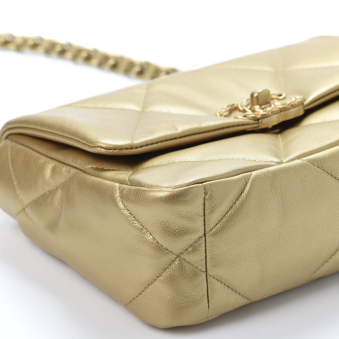 Metallic Goatskin Quilted Medium 19 Flap Gold