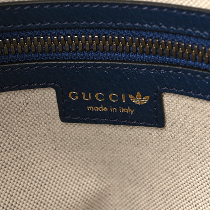 Gucci X ADIDAS Canvas Textured Dollar Calfskin Web GG Monogram Trefoil Large Bowling Bag Hibiscus Red  Blue Navy 5 of 11