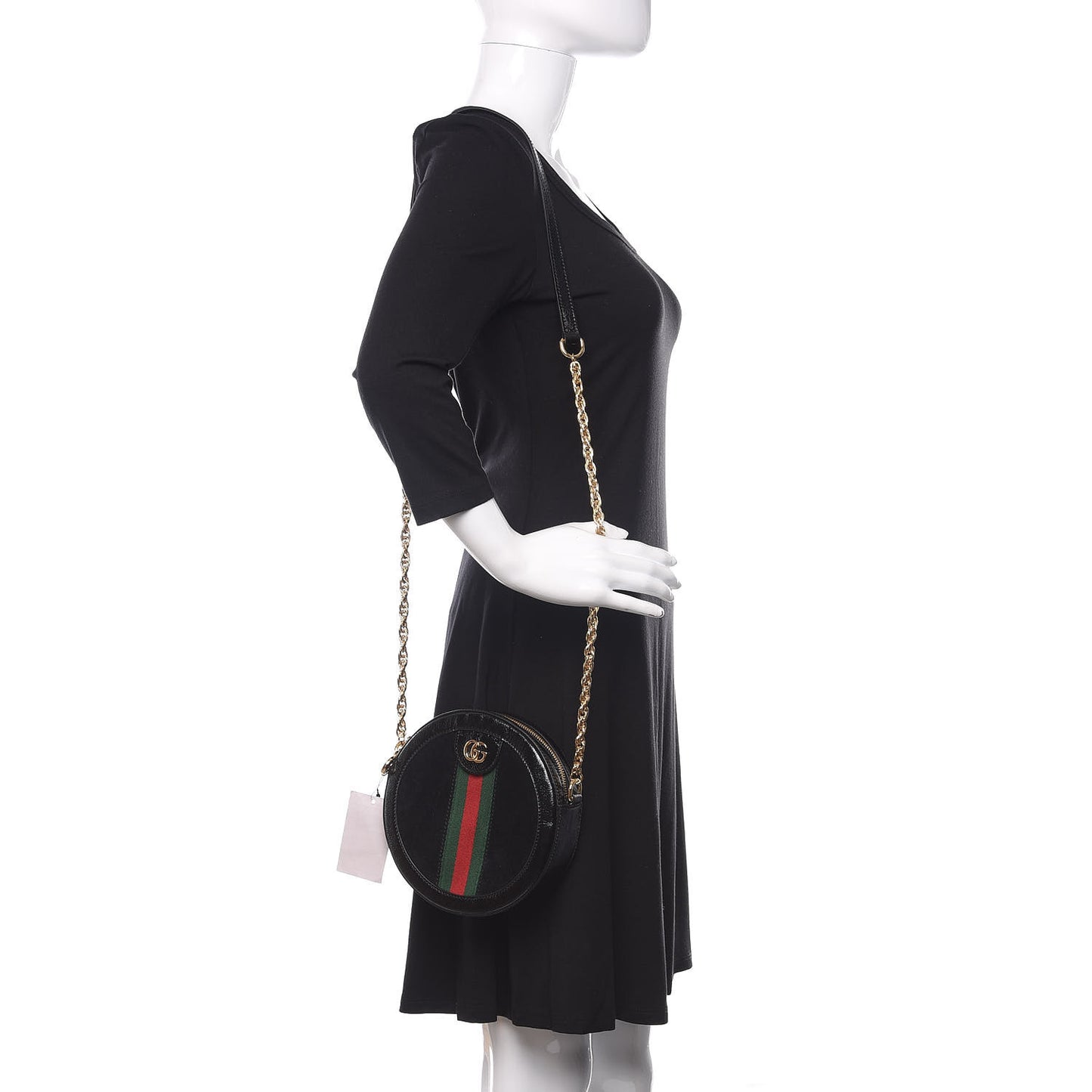 Suede Patent Web Mini Ophidia Round Shoulder Bag Black