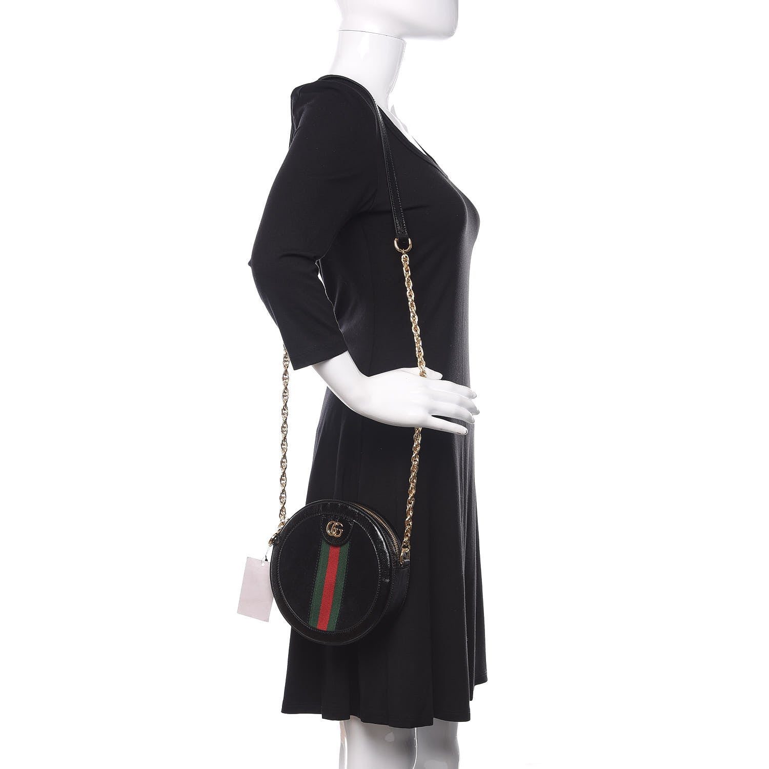 Gucci Suede Patent Web Mini Ophidia Round Shoulder Bag Black 2 of 10