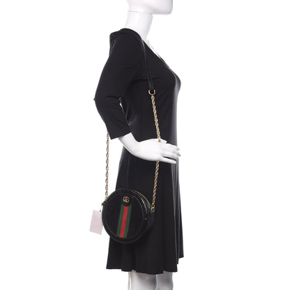 Gucci Suede Patent Web Mini Ophidia Round Shoulder Bag Black 2 of 10