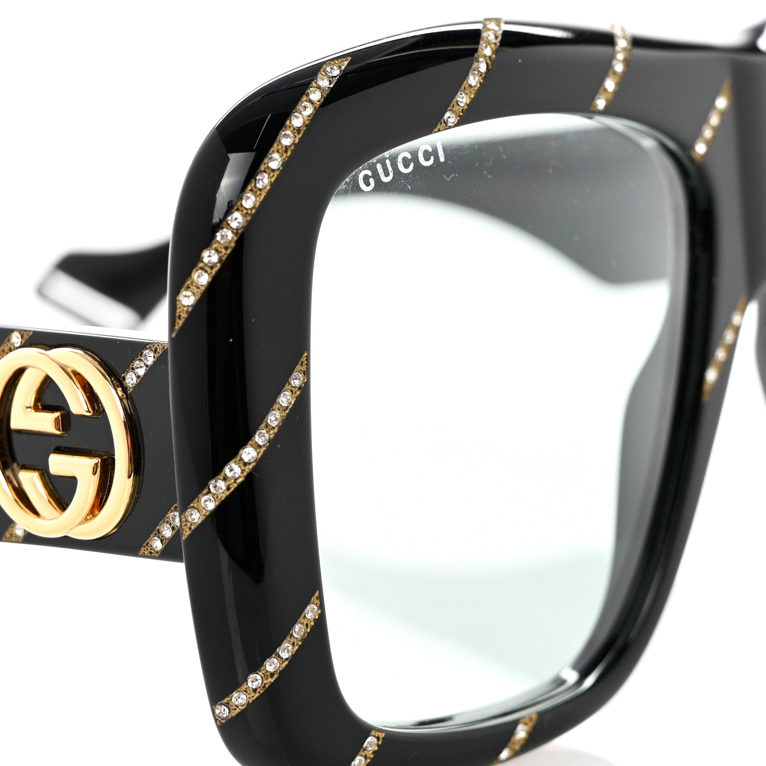 Gucci Acetate Crystal Striped Square Frame Sunglasses GG0498S Black 7 of 8
