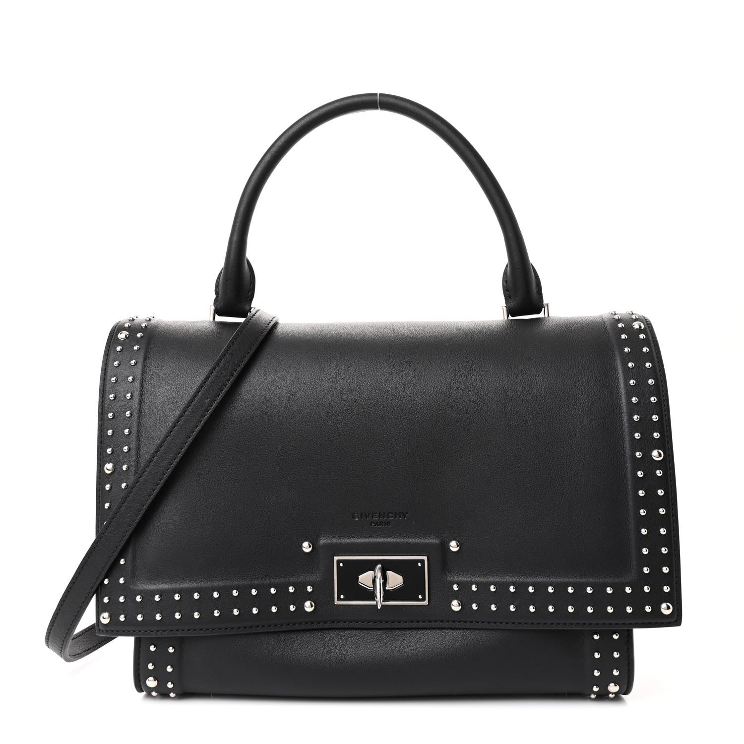 Givenchy Grained Calfskin Studded Small Shark Lock Satchel Black 1 of 9