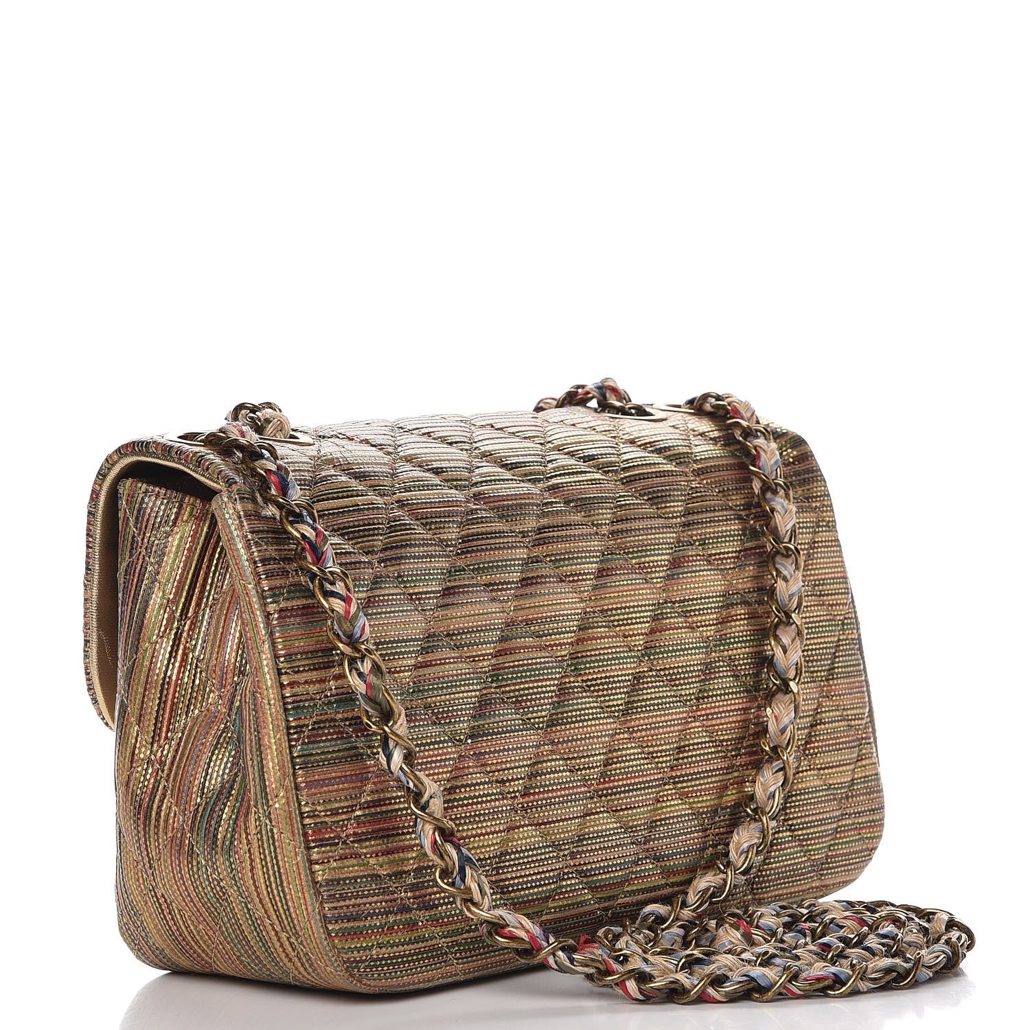 Chanel Metallic Sheepskin Thin Striped Small Single Flap Multicolor Gold 4 of 8