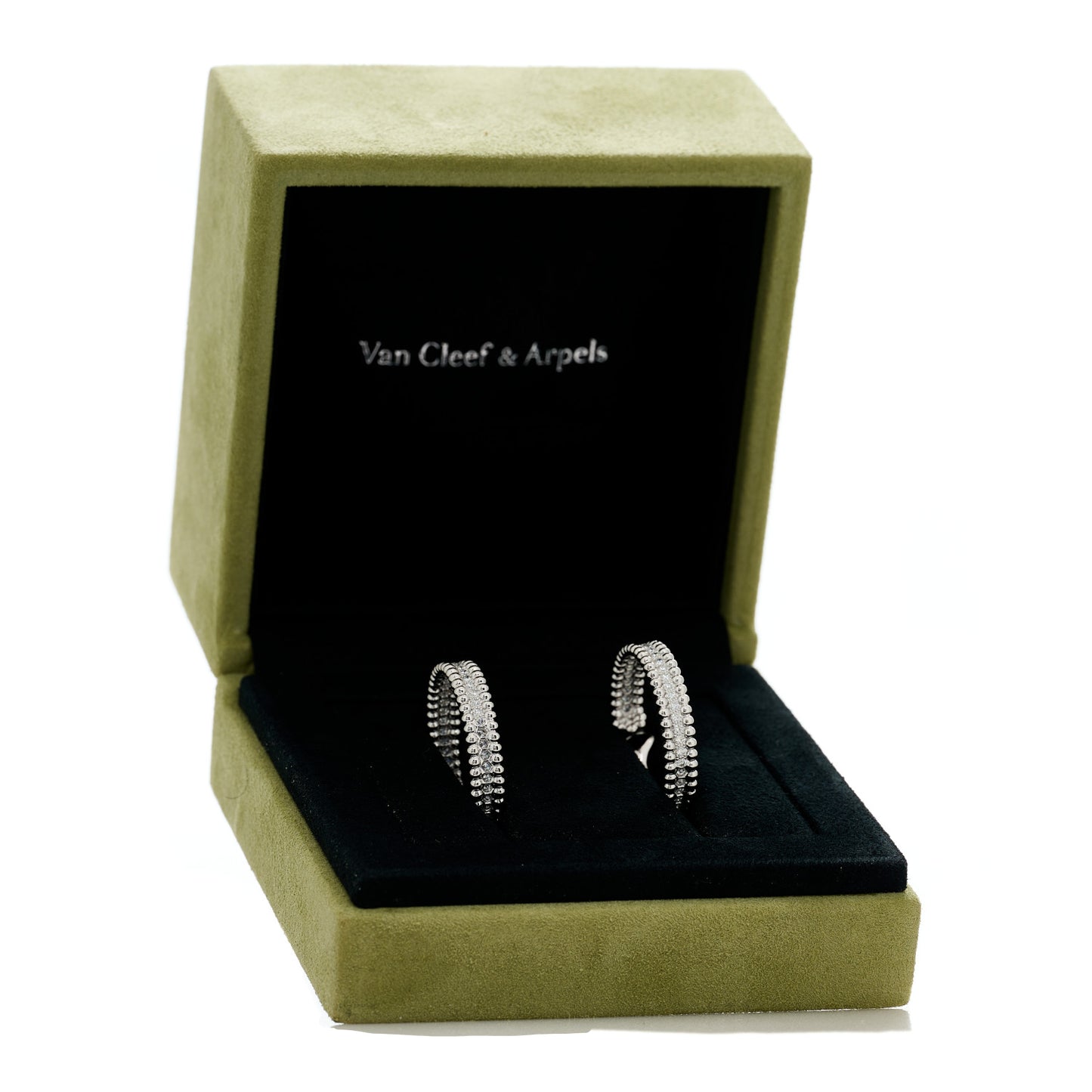 18K White Gold Diamond Perlee Hoop Earrings