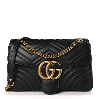 Gucci Calfskin Matelasse Medium GG Marmont Shoulder Bag Black 1 of 9