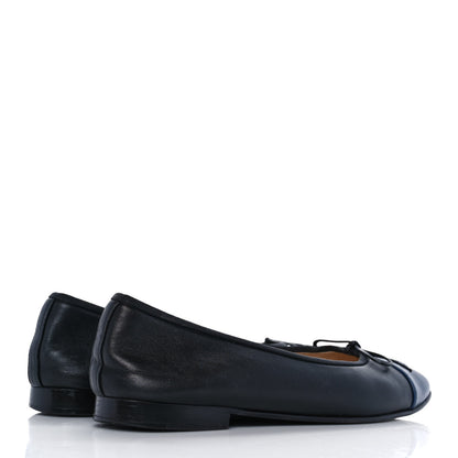 Chanel Lambskin CC Cap Toe Ballerina Flats 37 Black Navy 4 of 8
