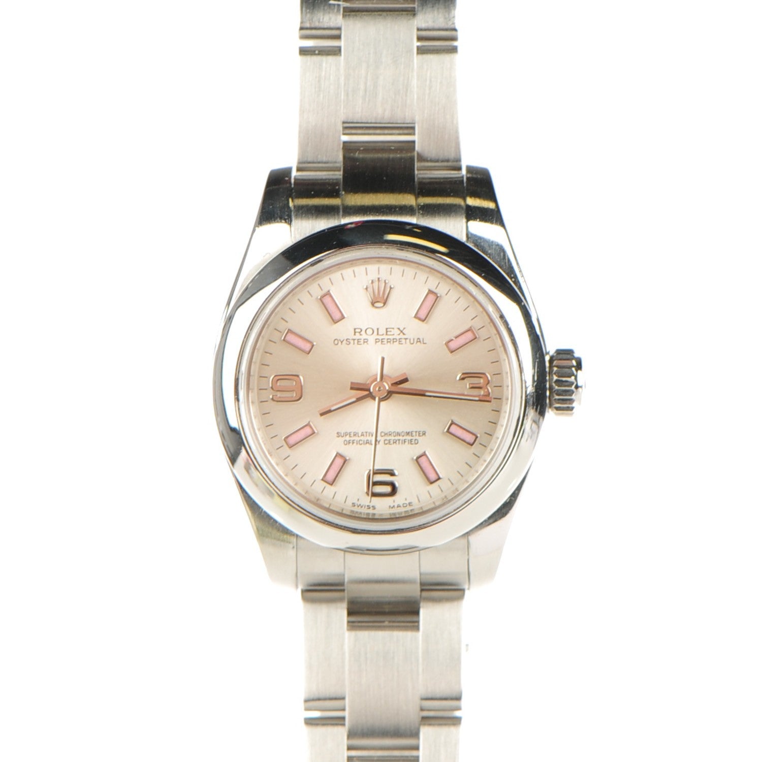 Rolex Stainless Steel 26mm Oyster Perpetual Watch Pink Index 176200 1 of 9