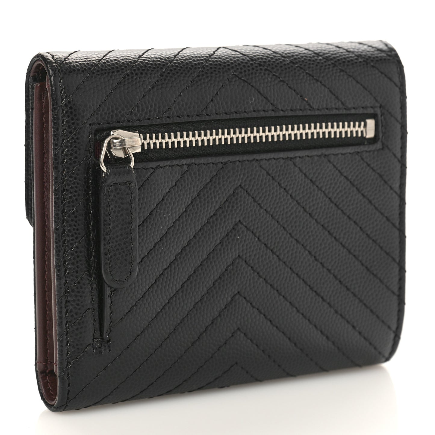 Caviar Chevron Quilted Compact Flap Wallet Black