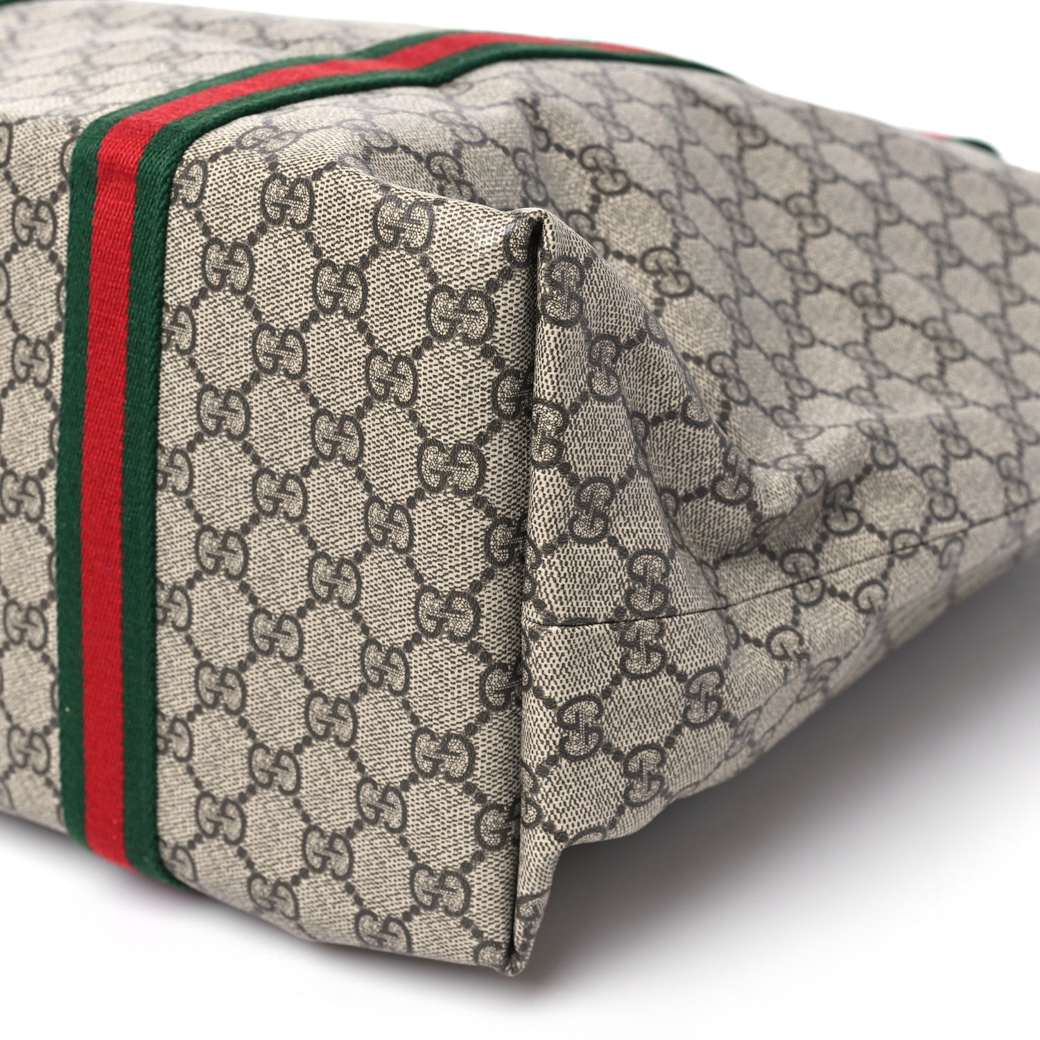 Gucci Tender GG Supreme Monogram Textured Dollar Calfskin Web Tote Beige Ebony New Acero 9 of 9