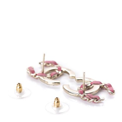 Chanel Crystal Baguette Lambskin Large CC Earrings Gold Pink 3 of 4