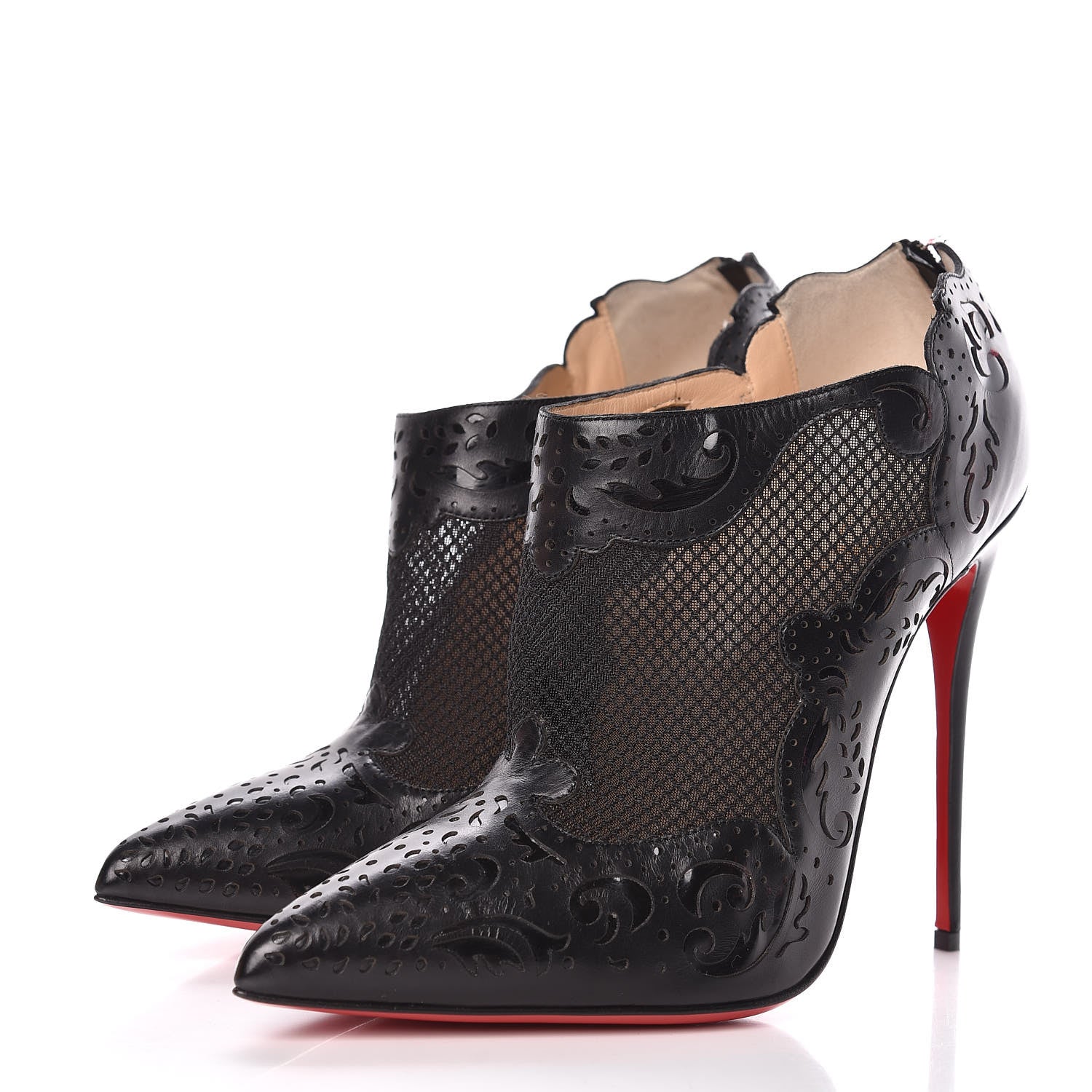 Christian Louboutin Calfskin Mesh Lasercut Mandolina 120 Booties 40.5 Black 3 of 8