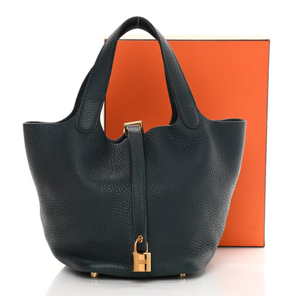 Hermes Taurillon Clemence Picotin Lock 18 PM Vert Cypress 15 of 15