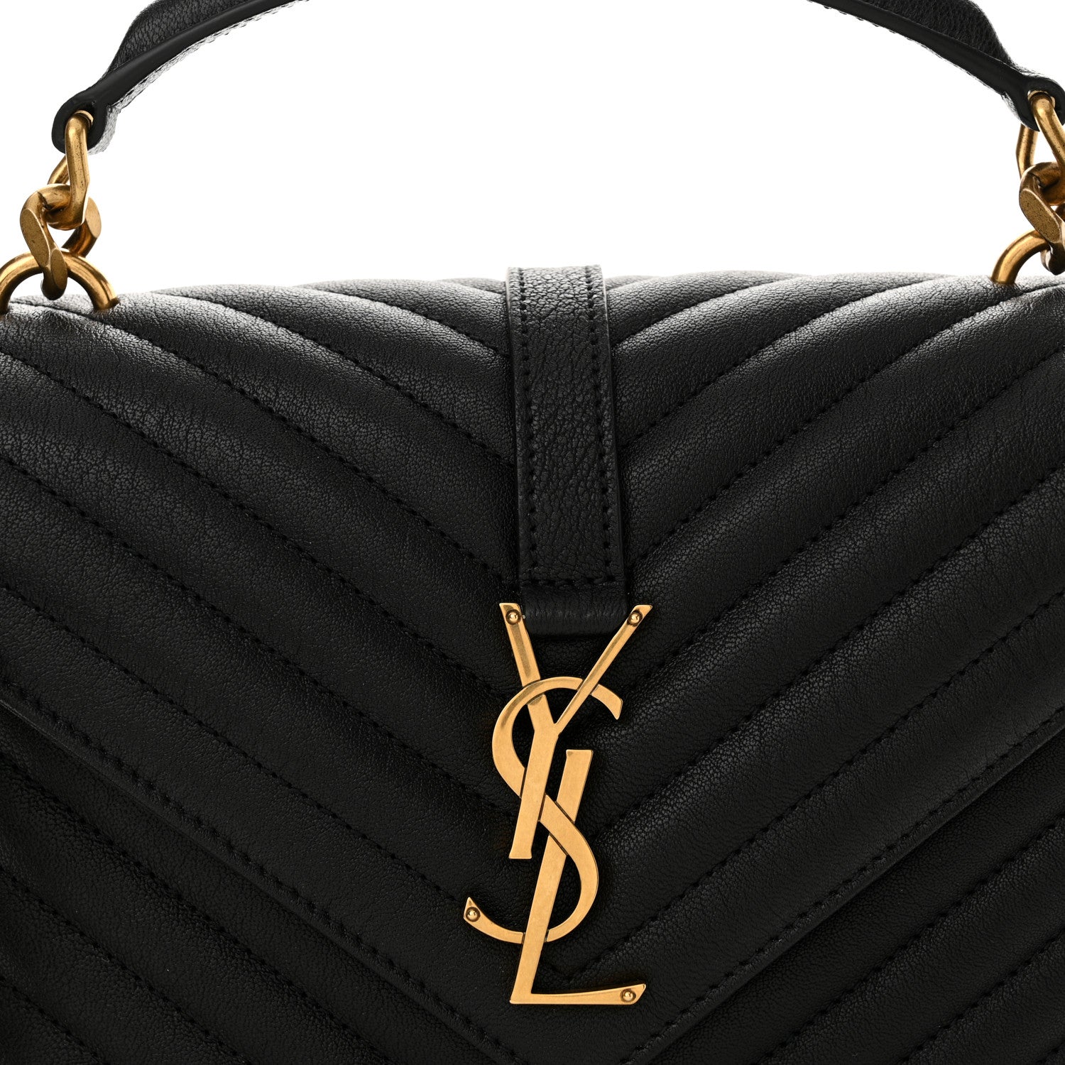 Saint Laurent Sheepskin Matelasse Chevron Monogram Medium College Bag Black 8 of 11