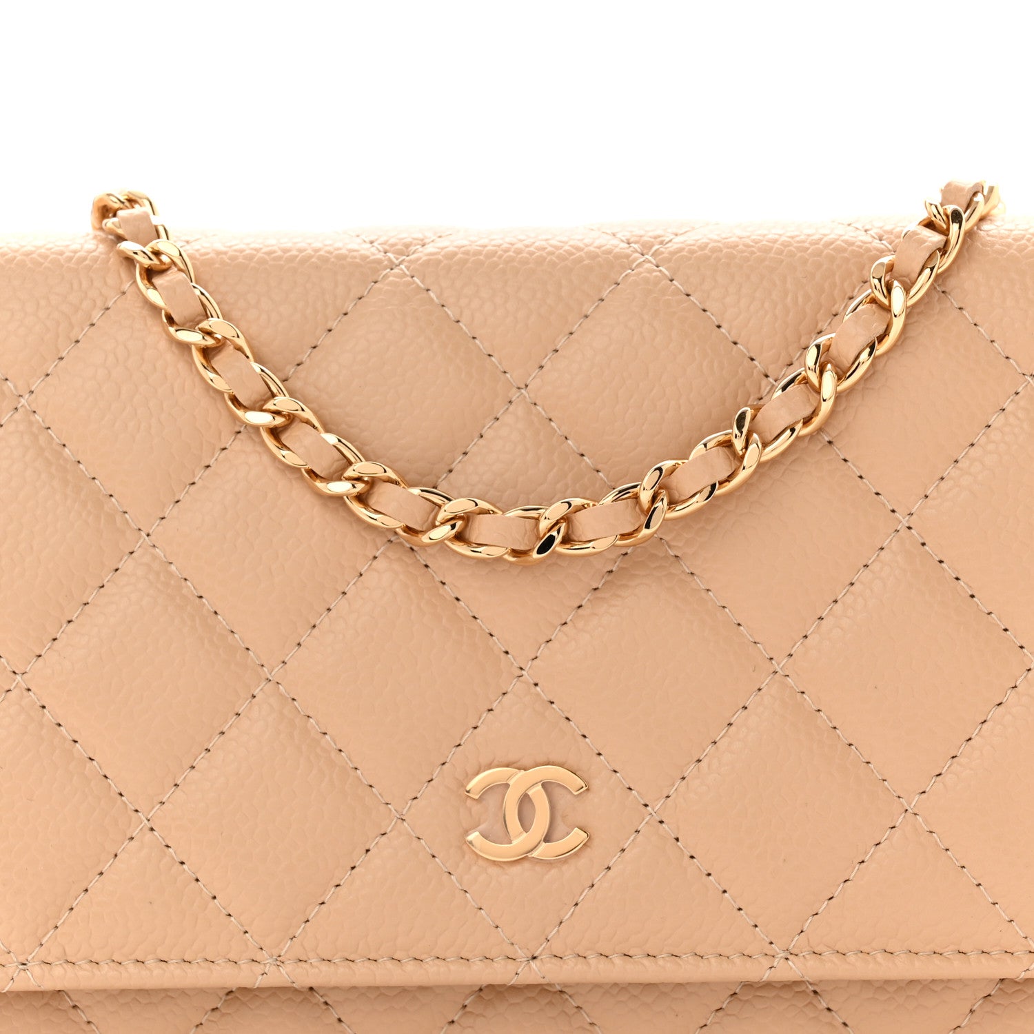 Chanel Caviar Quilted Wallet on Chain WOC Beige 9 of 12