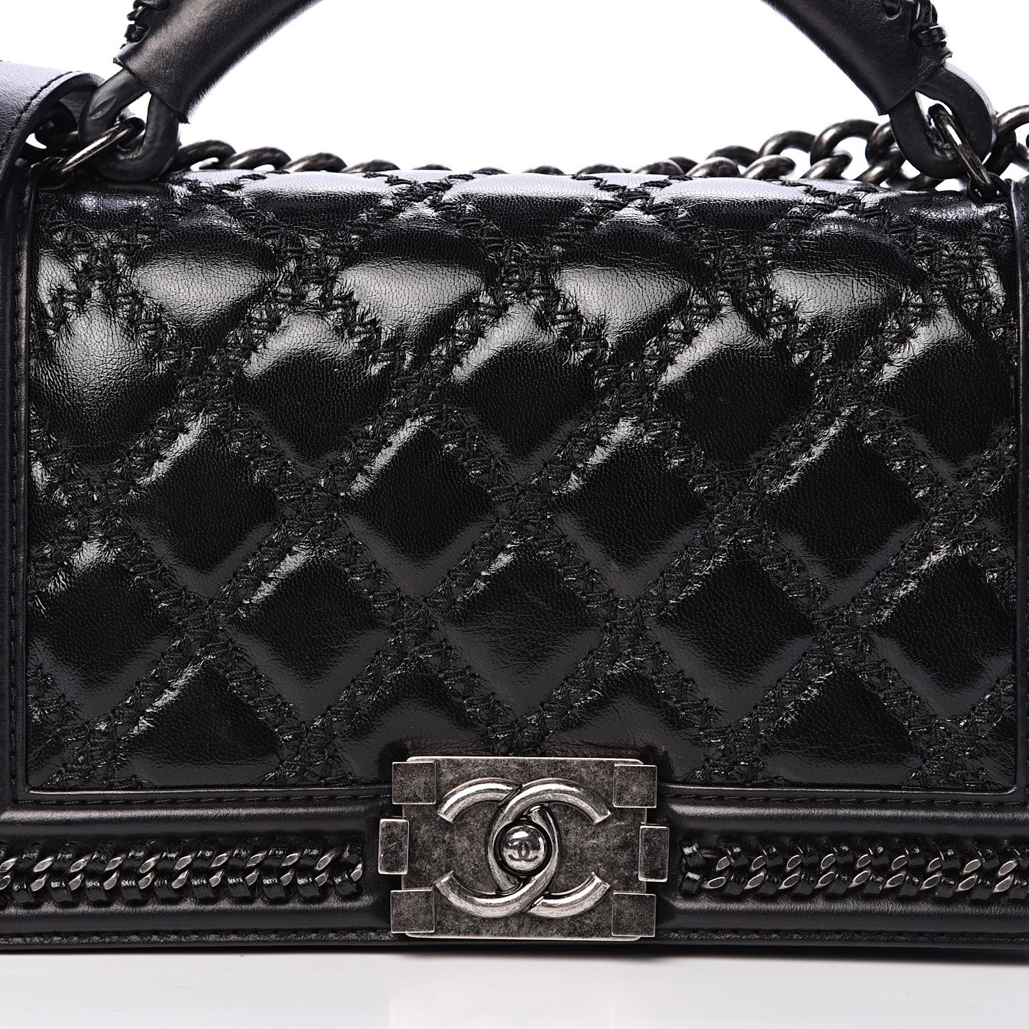 Chanel Calfskin Quilted Medium Top Handle Boy Flap Black 7 of 12