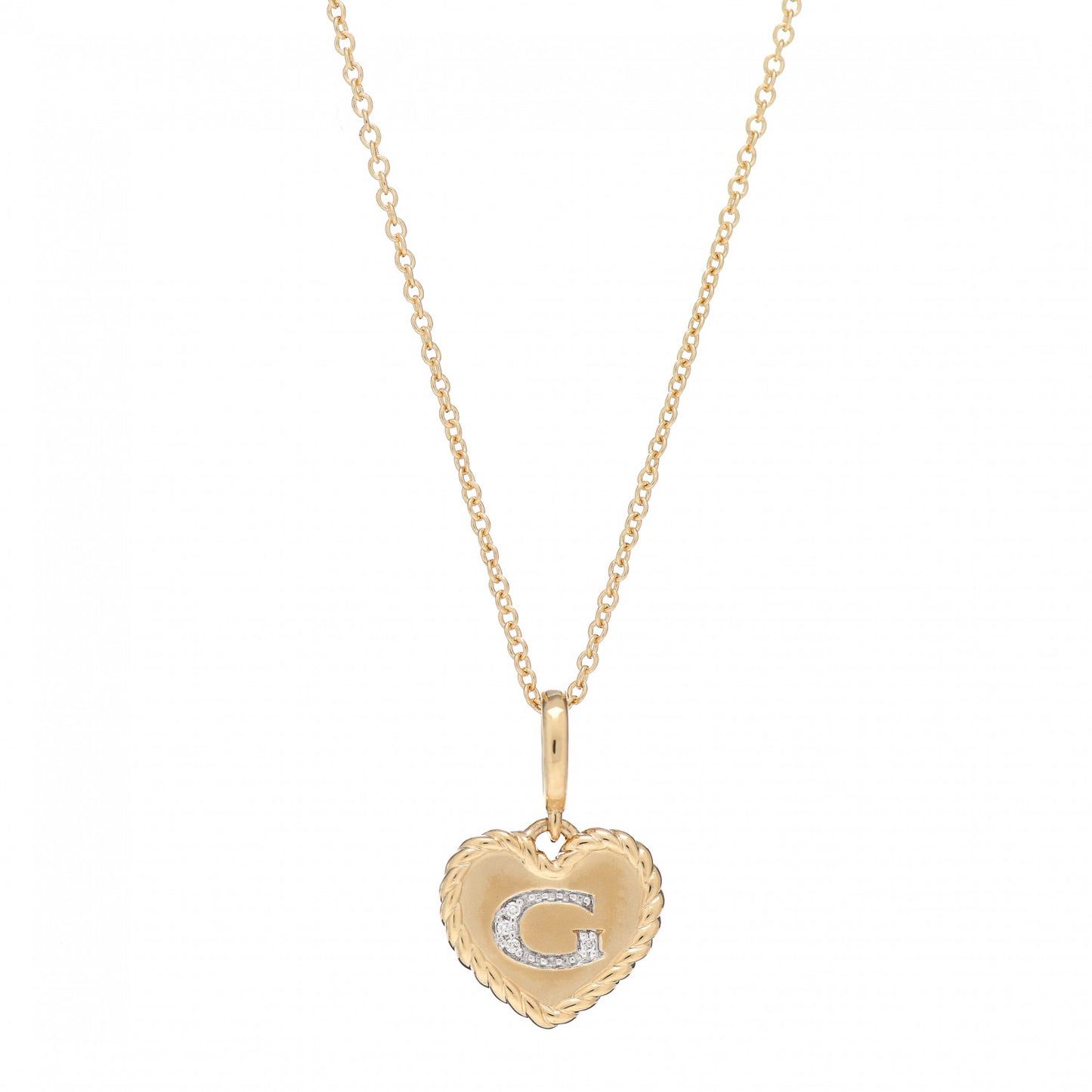 18K Yellow Gold Diamond Heart Initial G Charm Necklace