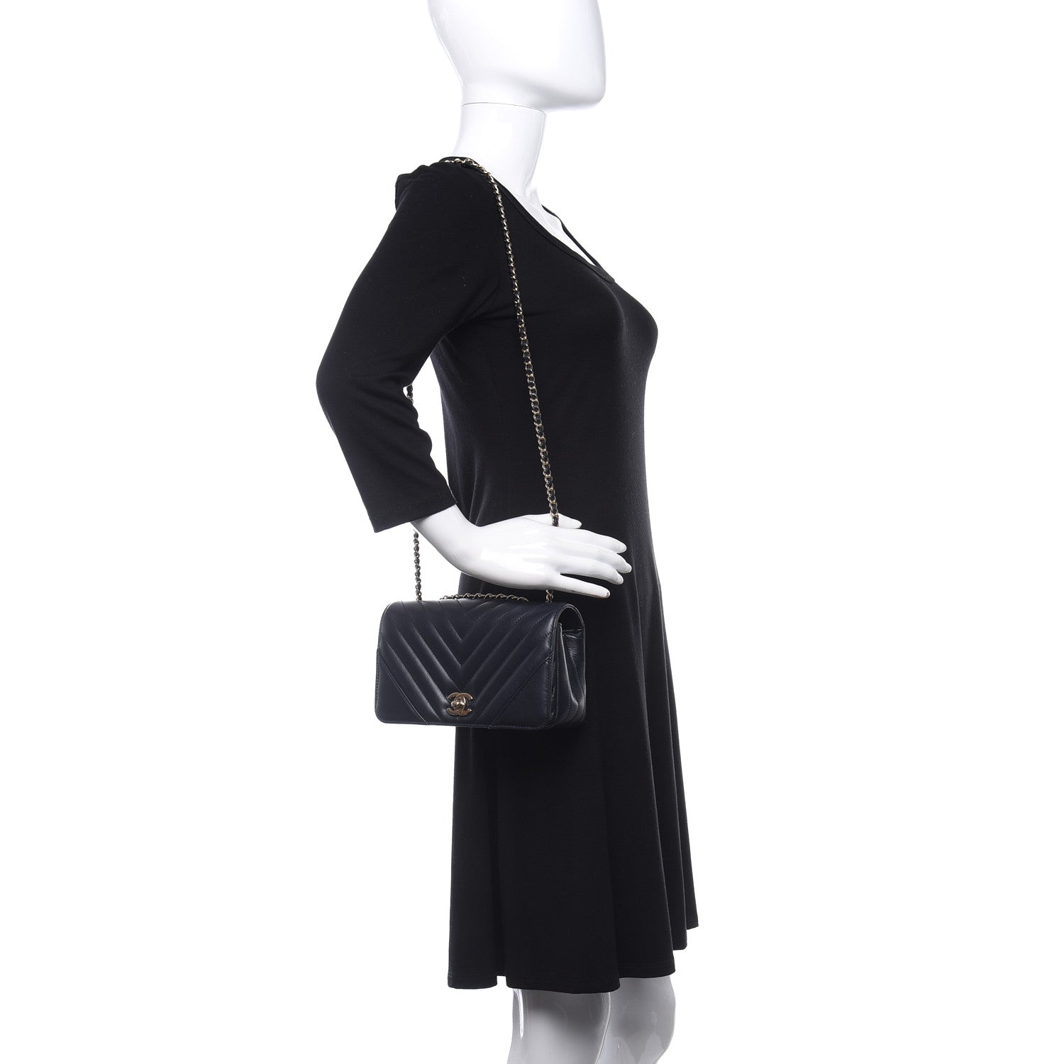 Chanel Calfskin Chevron Quilted Mini Statement Flap Navy Blue 2 of 9