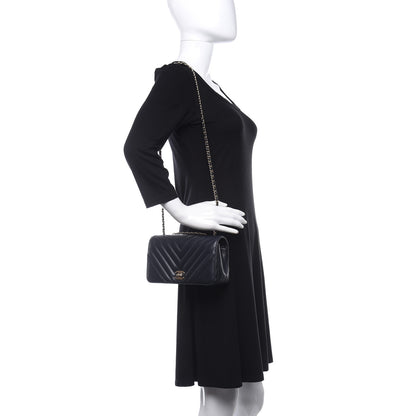 Chanel Calfskin Chevron Quilted Mini Statement Flap Navy Blue 2 of 9