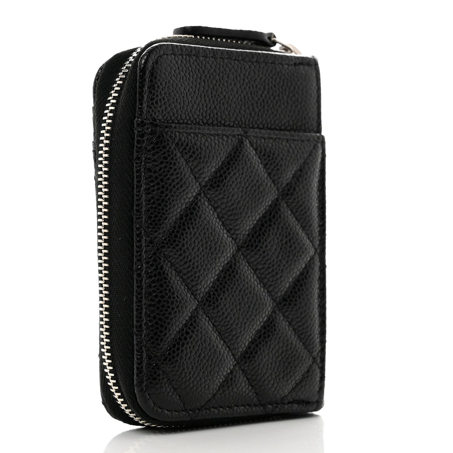Caviar Quilted Zip Card Holder Black