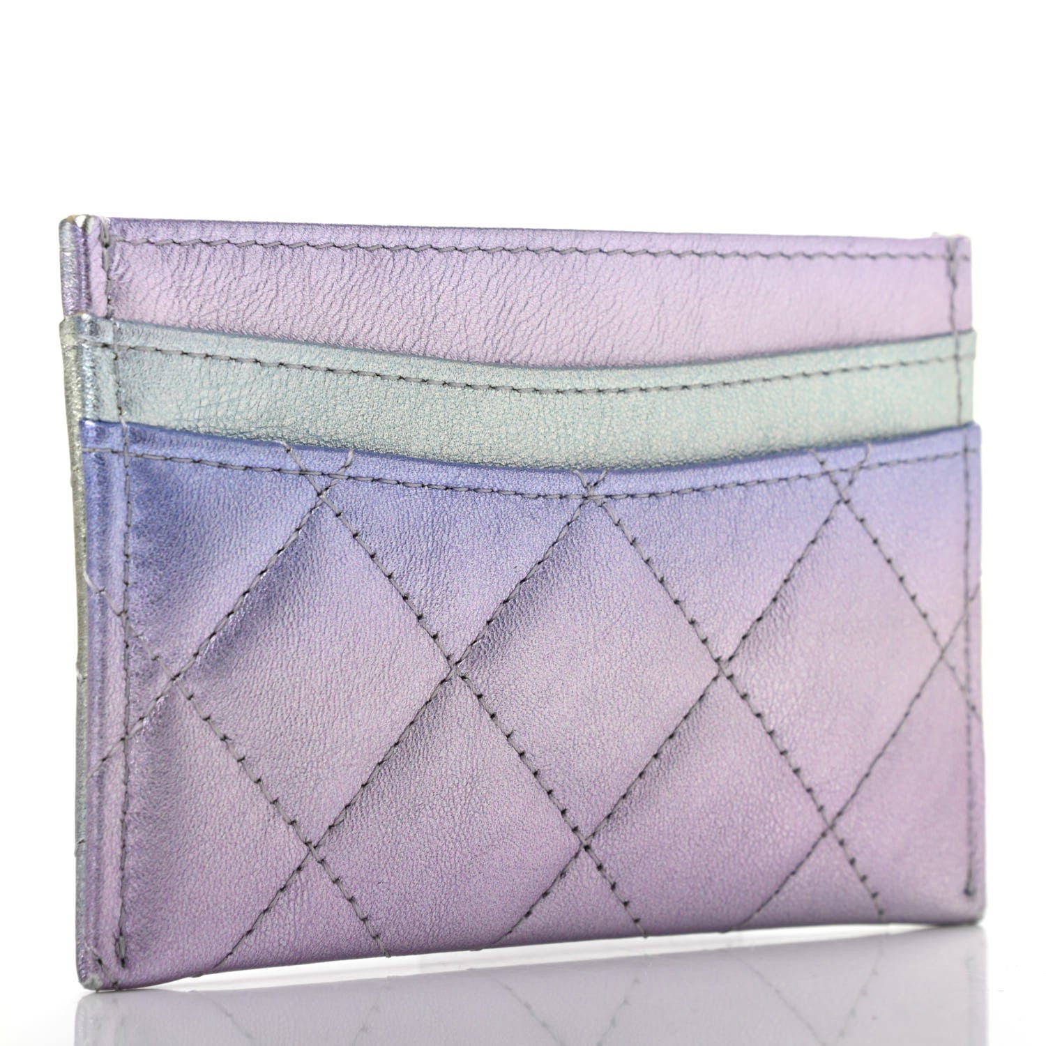 Chanel Gradient Metallic Calfskin Quilted Card Holder Silver Blue Yellow Purple 3 of 8