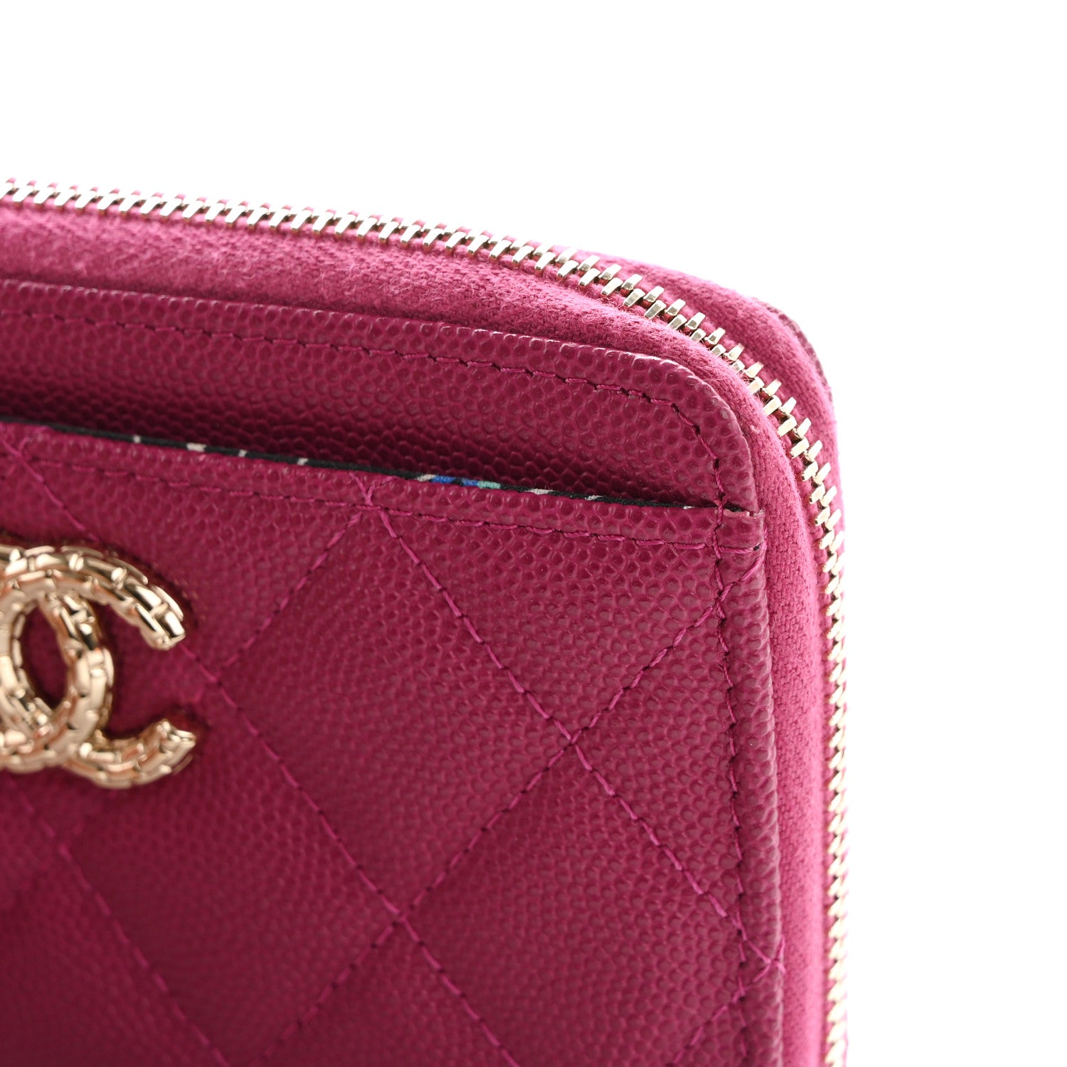 Chanel Caviar Quilted CC Zip Around Card Holder Dark Pink 8 of 10