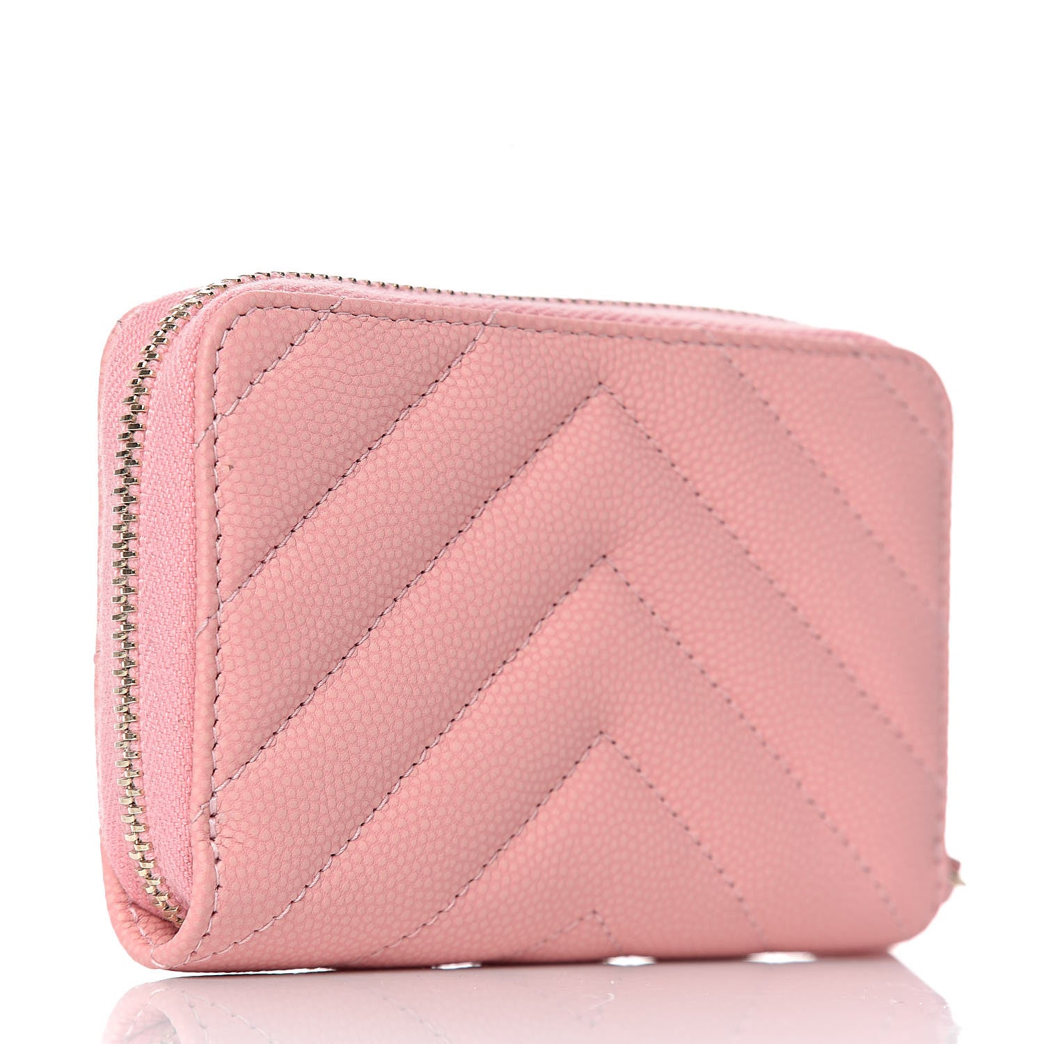 Chanel Iridescent Caviar Chevron Quilted Zip Coin Purse Pink 3 of 7