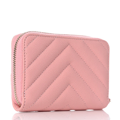 Chanel Iridescent Caviar Chevron Quilted Zip Coin Purse Pink 3 of 7