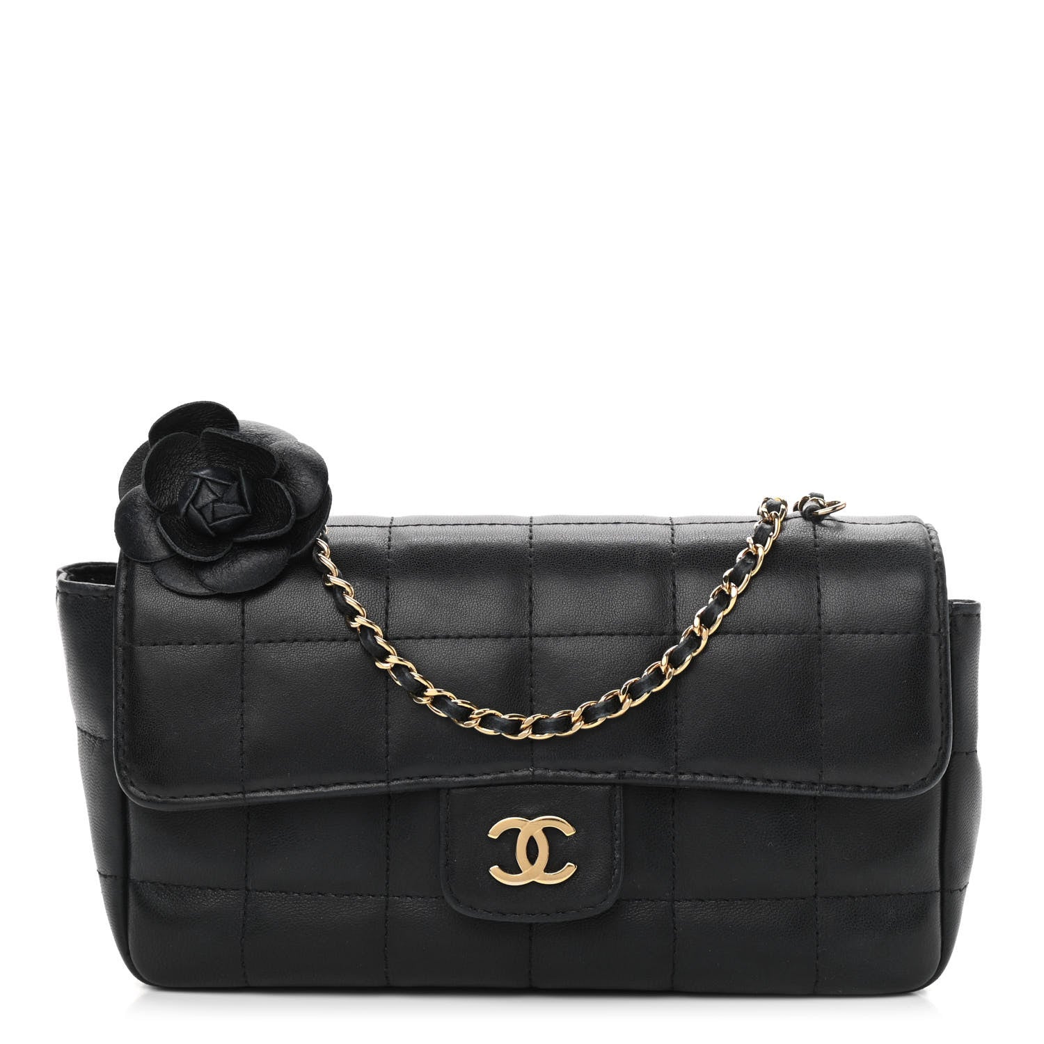 Chanel Lambskin Quilted Mini Chocolate Bar Camellia Flap Black 1 of 15