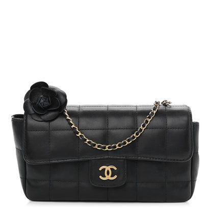 Chanel Lambskin Quilted Mini Chocolate Bar Camellia Flap Black 1 of 15