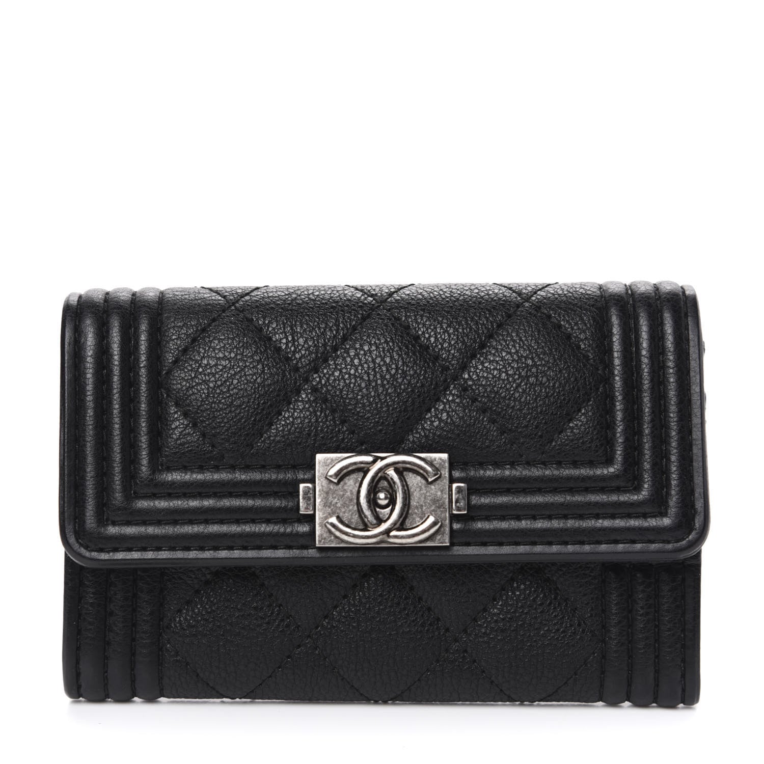 Chanel Calfskin Quilted Boy Flap Card Holder Black 1 of 9