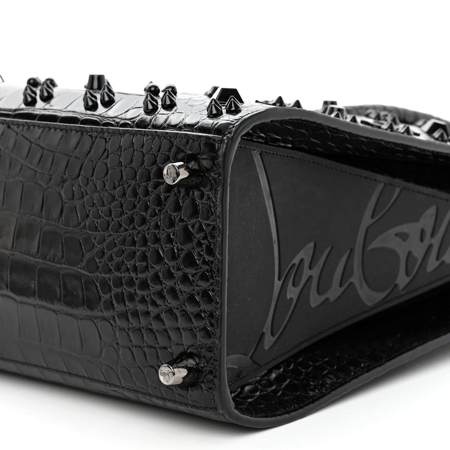 Calfskin Crocodile Embossed Studded Medium Paloma S Black