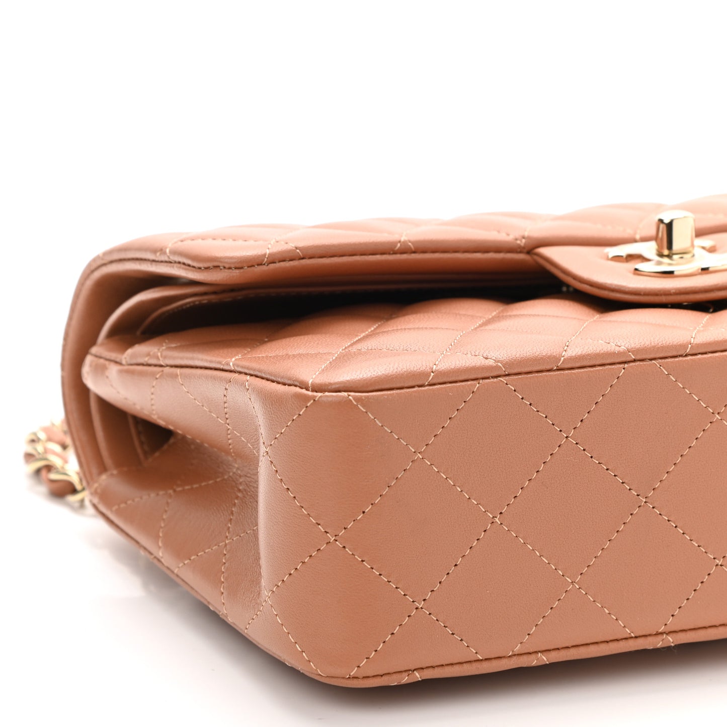 Lambskin Quilted Small Double Flap Brown