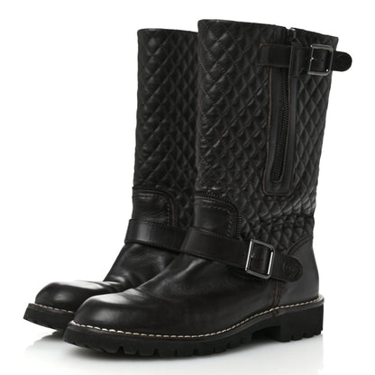 Chanel Calfskin Quilted Biker Boots 39 Brown 4 of 13