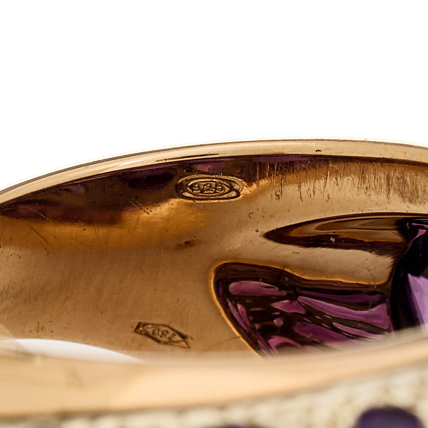 18K Rose Gold Sterling Silver Amethyst Tabou Ring 54 7