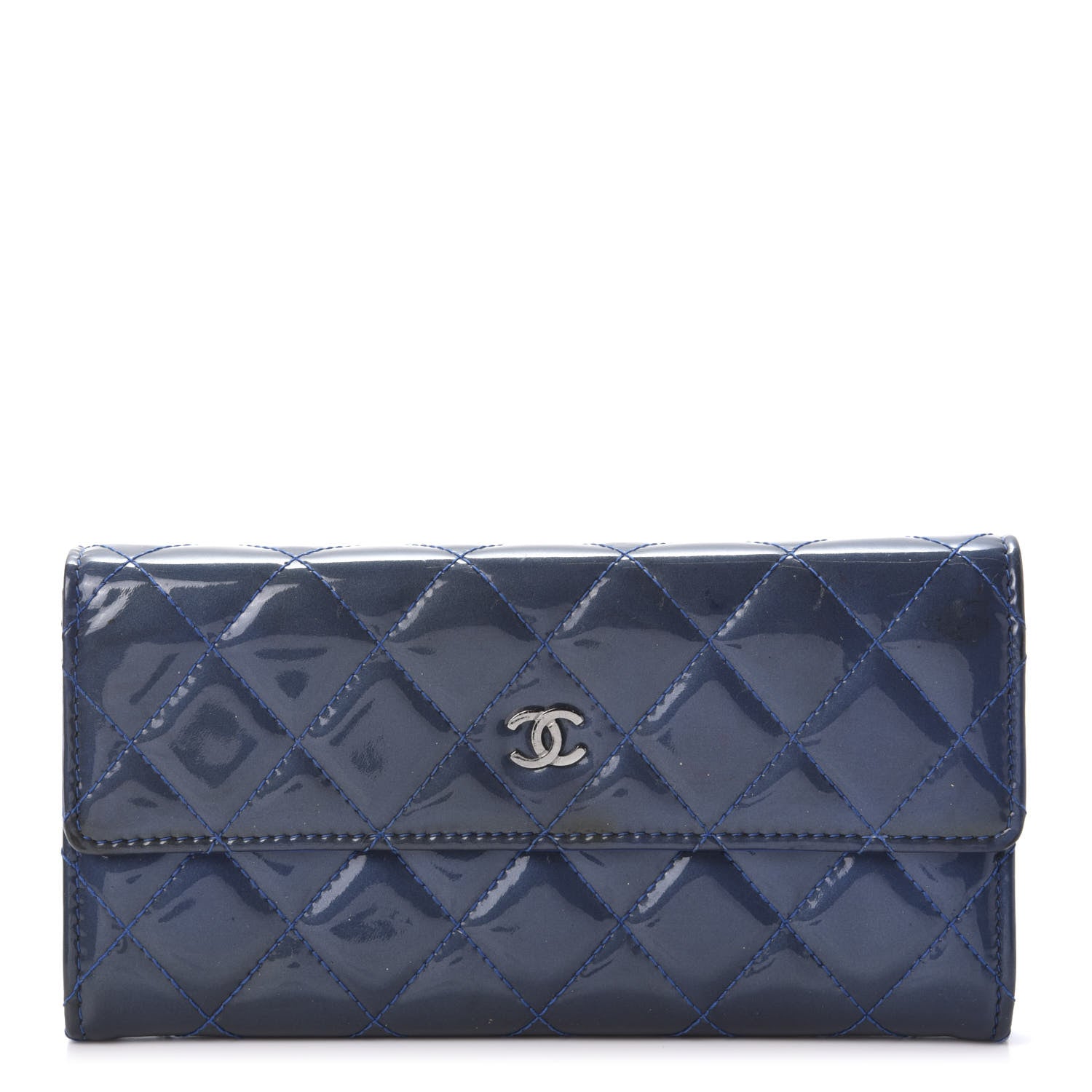 Chanel Patent Quilted Large Flap Wallet Blue 1 of 10