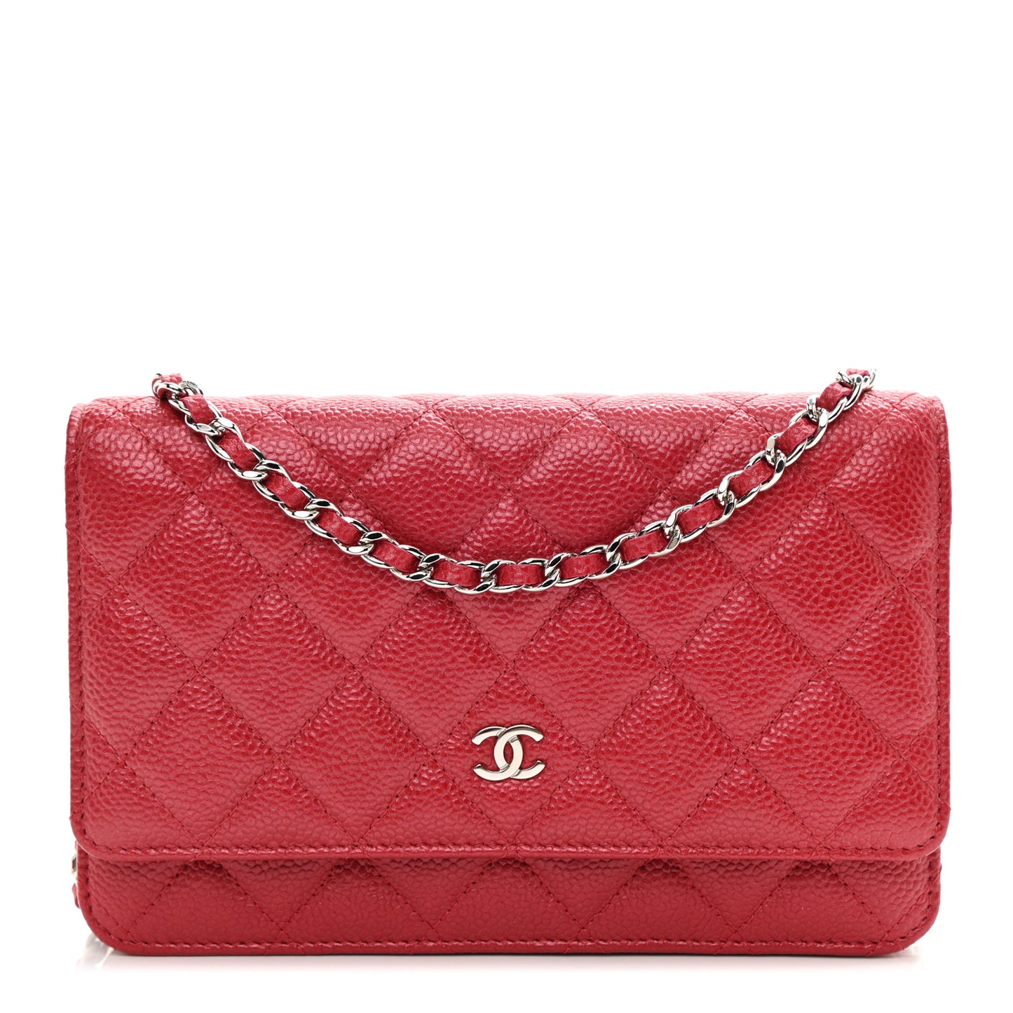 Metallic Caviar Quilted Wallet On Chain WOC Dark Pink