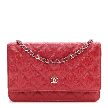 Chanel Metallic Caviar Quilted Wallet On Chain WOC Dark Pink 1 of 9