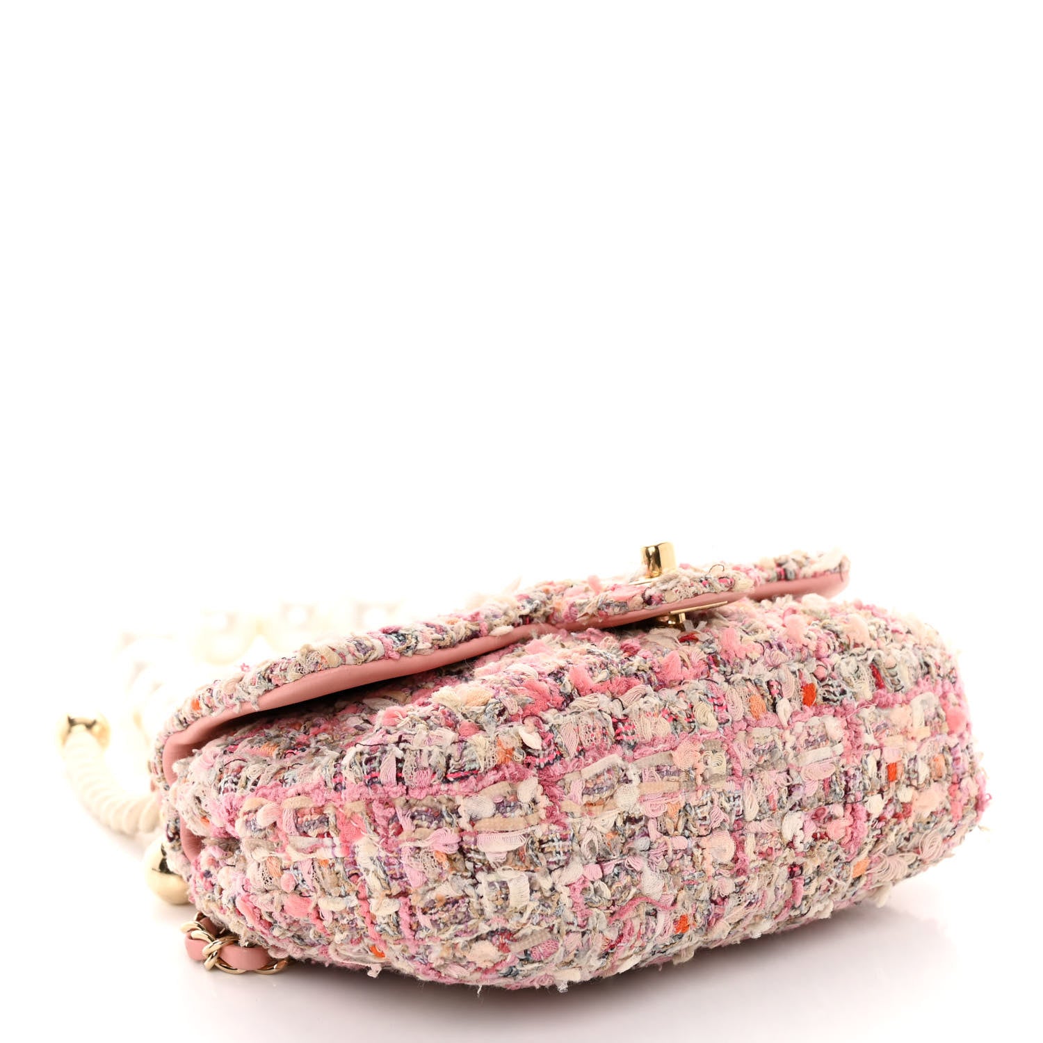 Chanel Tweed Mini Pearl Handle Flap Pink Beige Orange Ecru 4 of 10