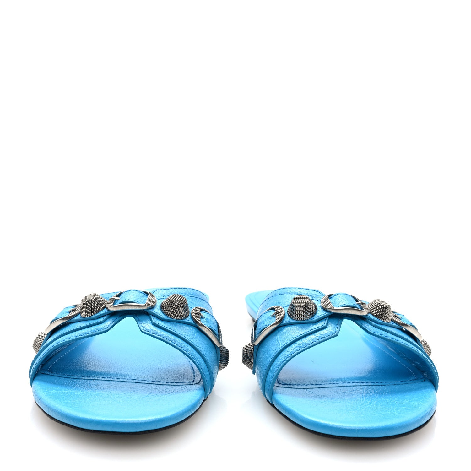 Balenciaga Agneau Arena Cagole Flat Sandals 38.5 Cyan 2 of 9