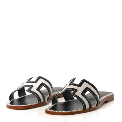 Hermes Calfskin Canvas Oran Sandals 37.5 Black 4 of 10