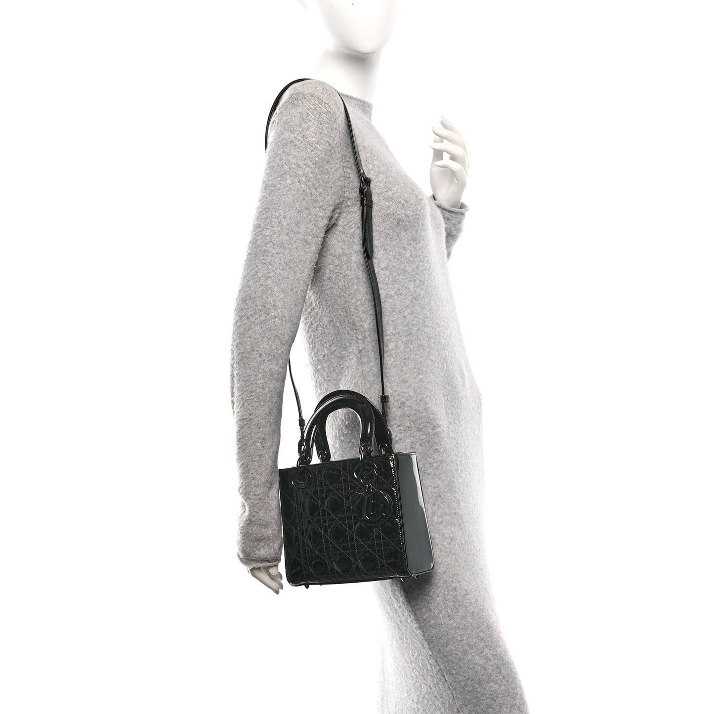 Ultraglossy Patent Cannage Small Lady Dior Black