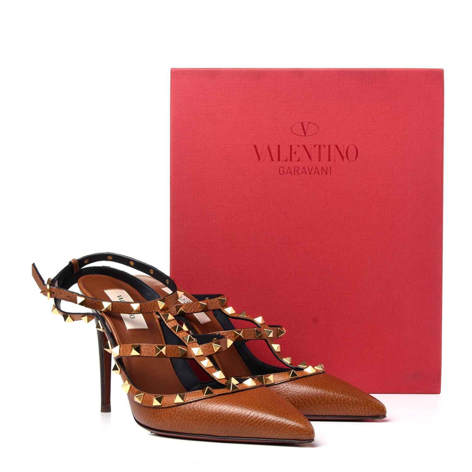 Valentino Garavani Pebbled Calfskin Rockstud Ankle Strap 100mm Pumps 40 Cuoio 11 of 11