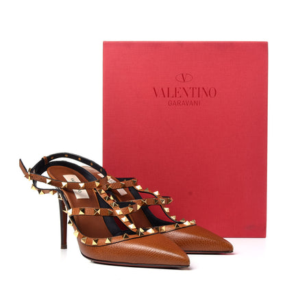 Valentino Garavani Pebbled Calfskin Rockstud Ankle Strap 100mm Pumps 40 Cuoio 11 of 11