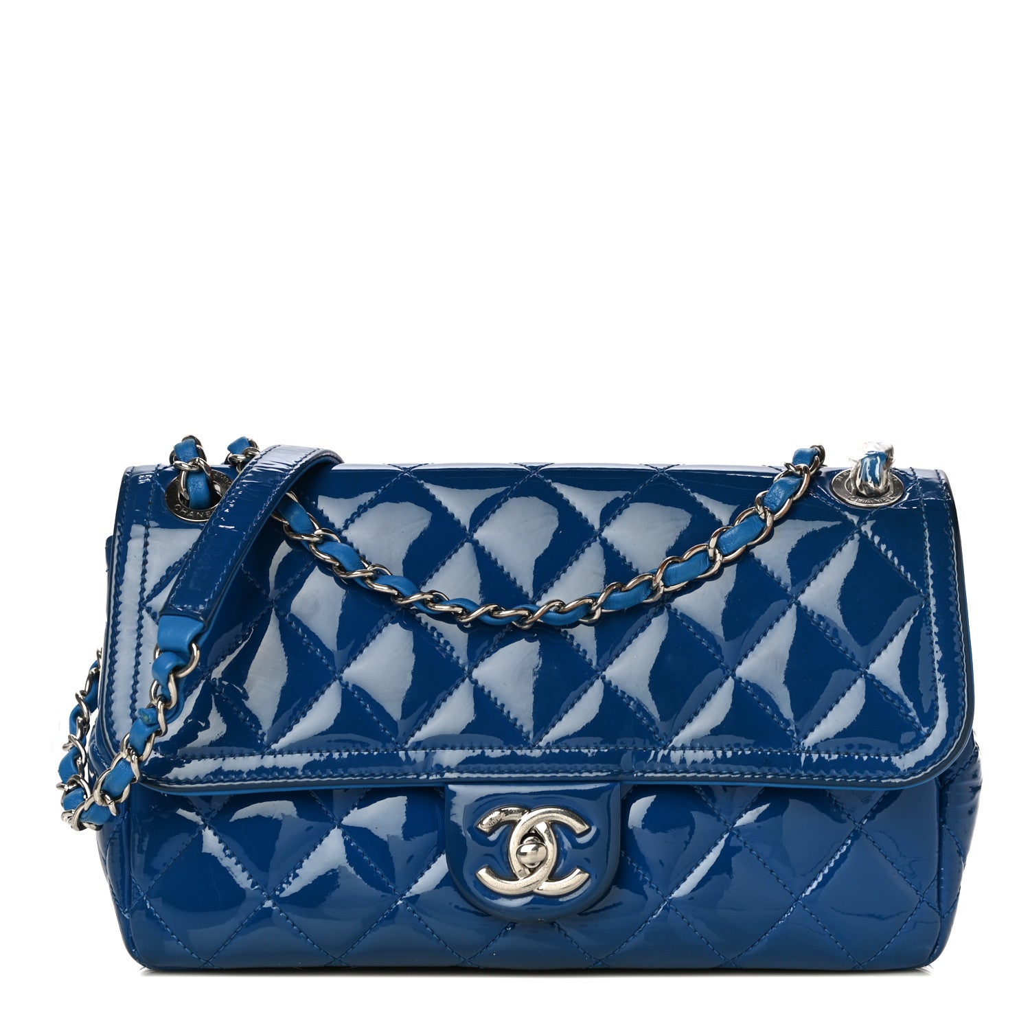 Chanel Patent Quilted Large Coco Shine Flap Blue 1 of 10