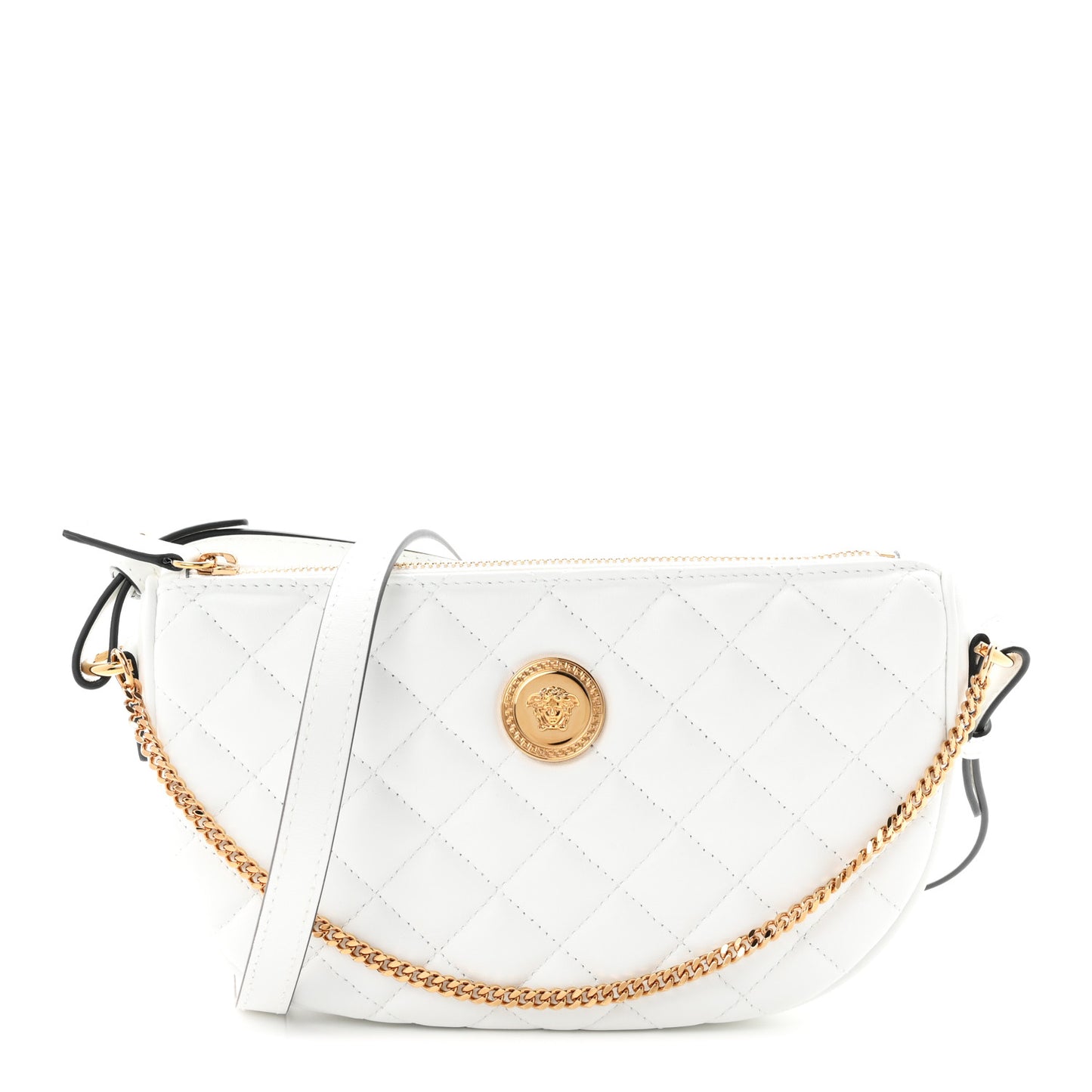 Nappa Quilted La Medusa Half Moon Crossbody White