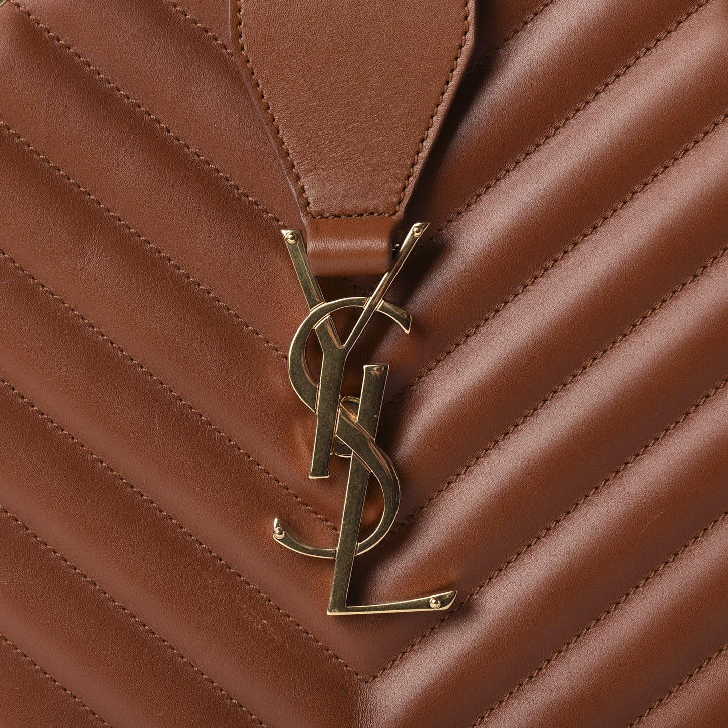 Smooth Calfskin Matelasse Chevron Large Monogram Shopping Bag Brown